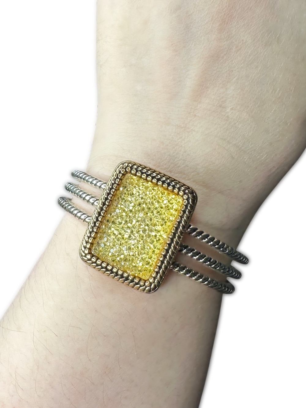 Yellow Acrylic Crystal Center Cuff Bracelet